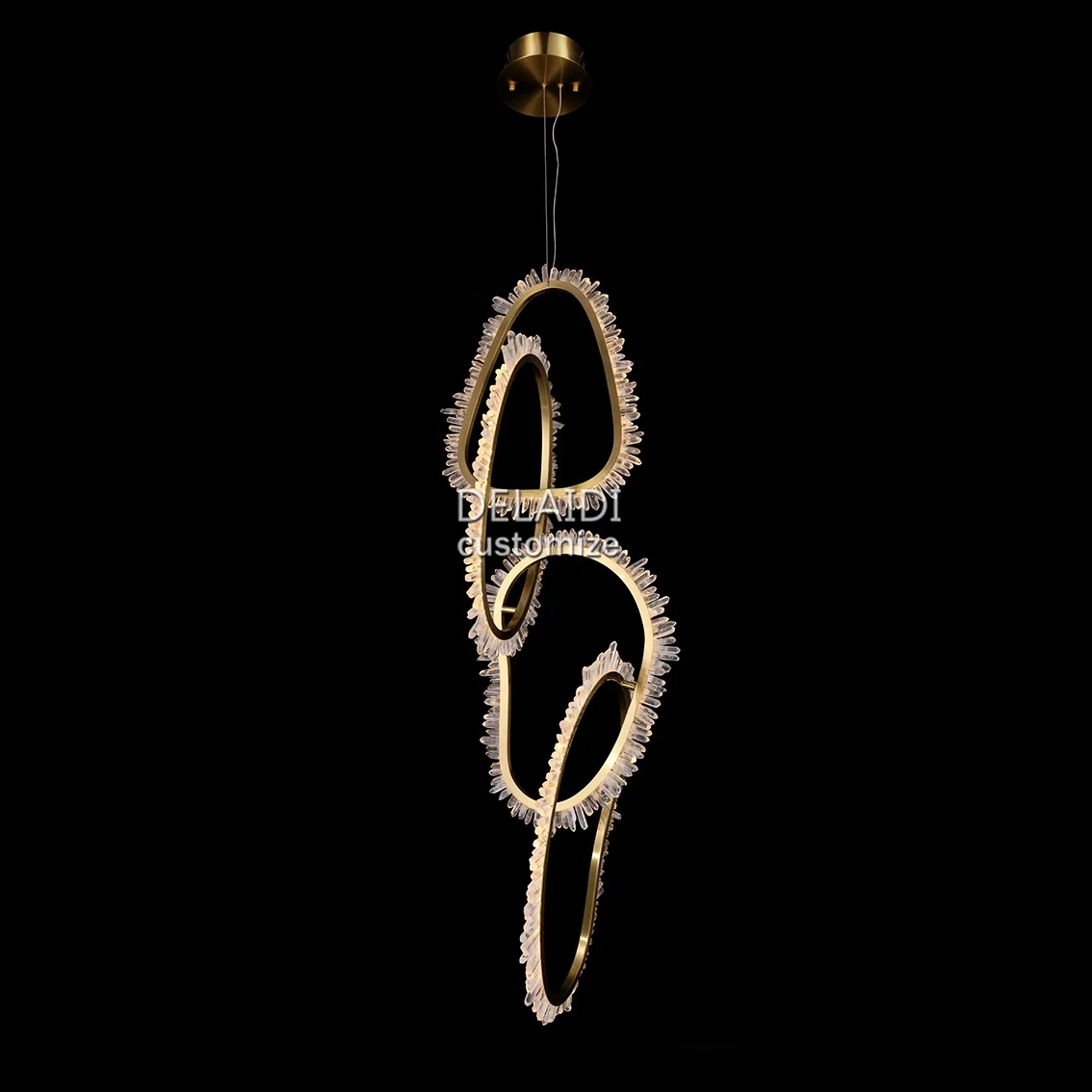 Латунные светильники и освещение для гостиной Современная подвеска дизайнерская люстра из натуральных камней 5 хрустальных колец