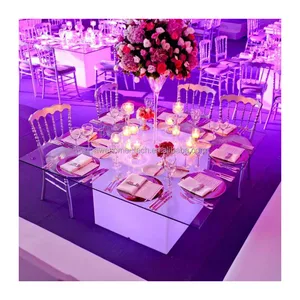 60 Inch Square Illuminated Pedestal Tables for Event Wedding Hire Led Glass Table