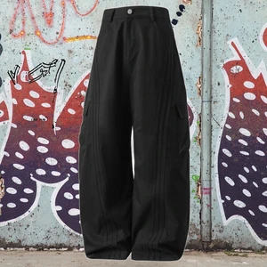 Men's Trendy Brand Casual Pants Retro Stitching Bar Machete Three-Dimensional Large Pocket Autumn Loose Tooling Woven Solid