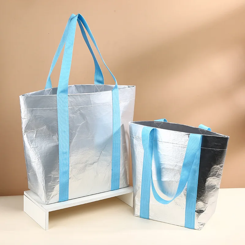 Wholesale Reflective-Style RPET Foldable Tote Bags Sleek Sturdy Roomy Carry Bags for Catering Services Casual Picnic Supplies