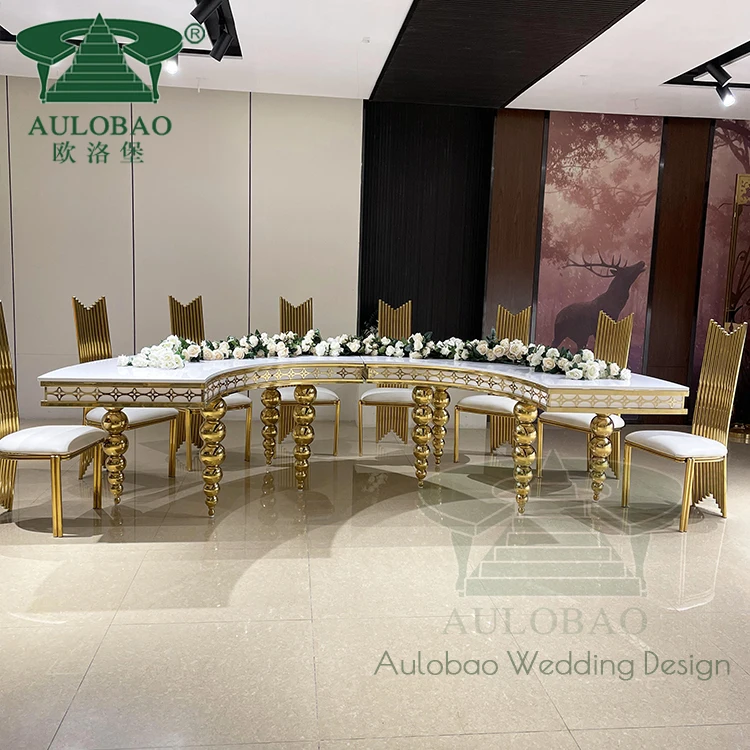 Современный простой дизайн мебели для мероприятий, обеденный стол из нержавеющей стали МДФ золотого цвета