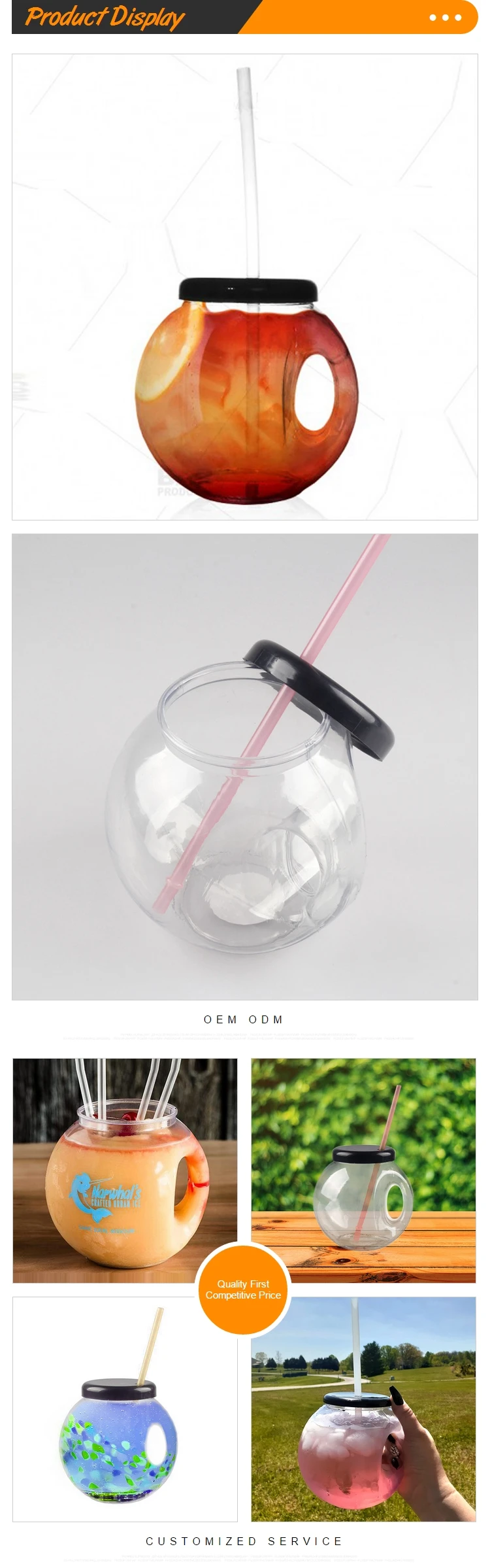 Plastic Fish Bowl Cups For Drinks Clear Reusable Cup 40oz Plastic