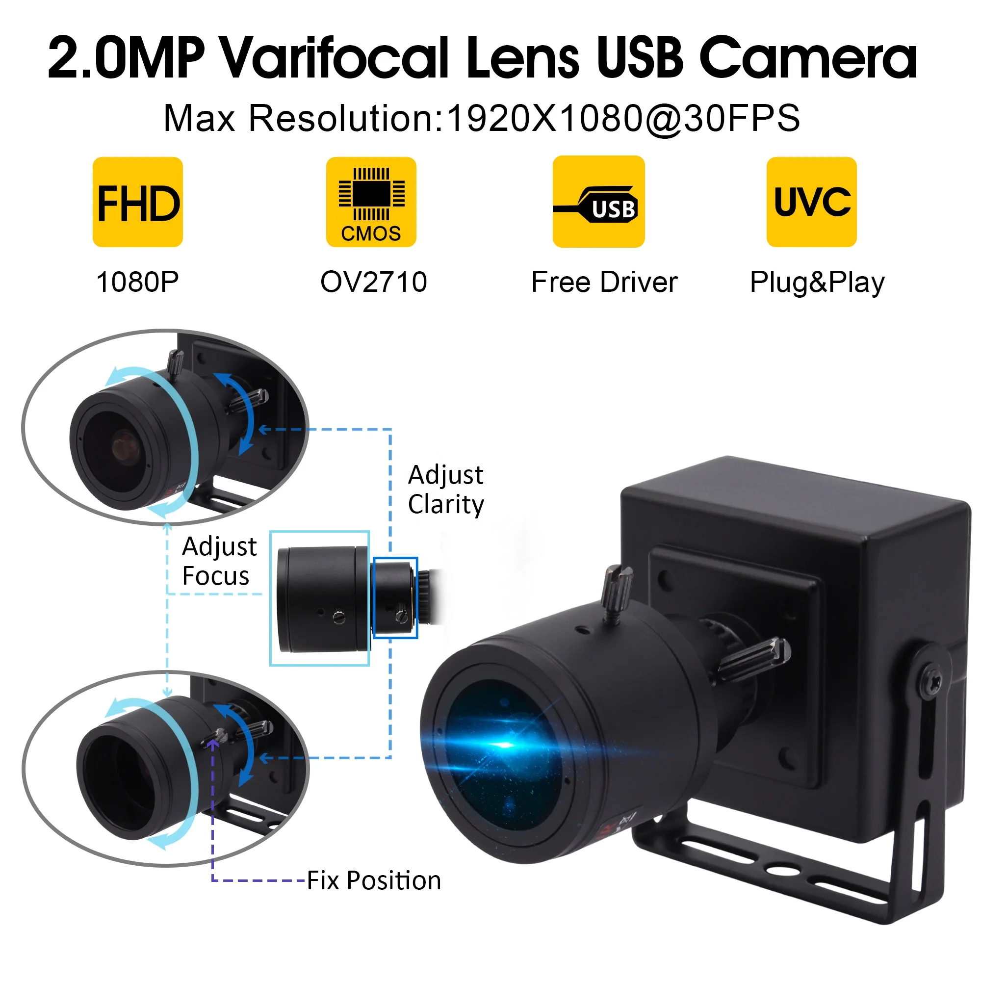 ELP 1080P CMOS OV2710 Full HD Mini Manual Zoom Webcam Varifocal lens USB Video Camera for Android Linux Windows