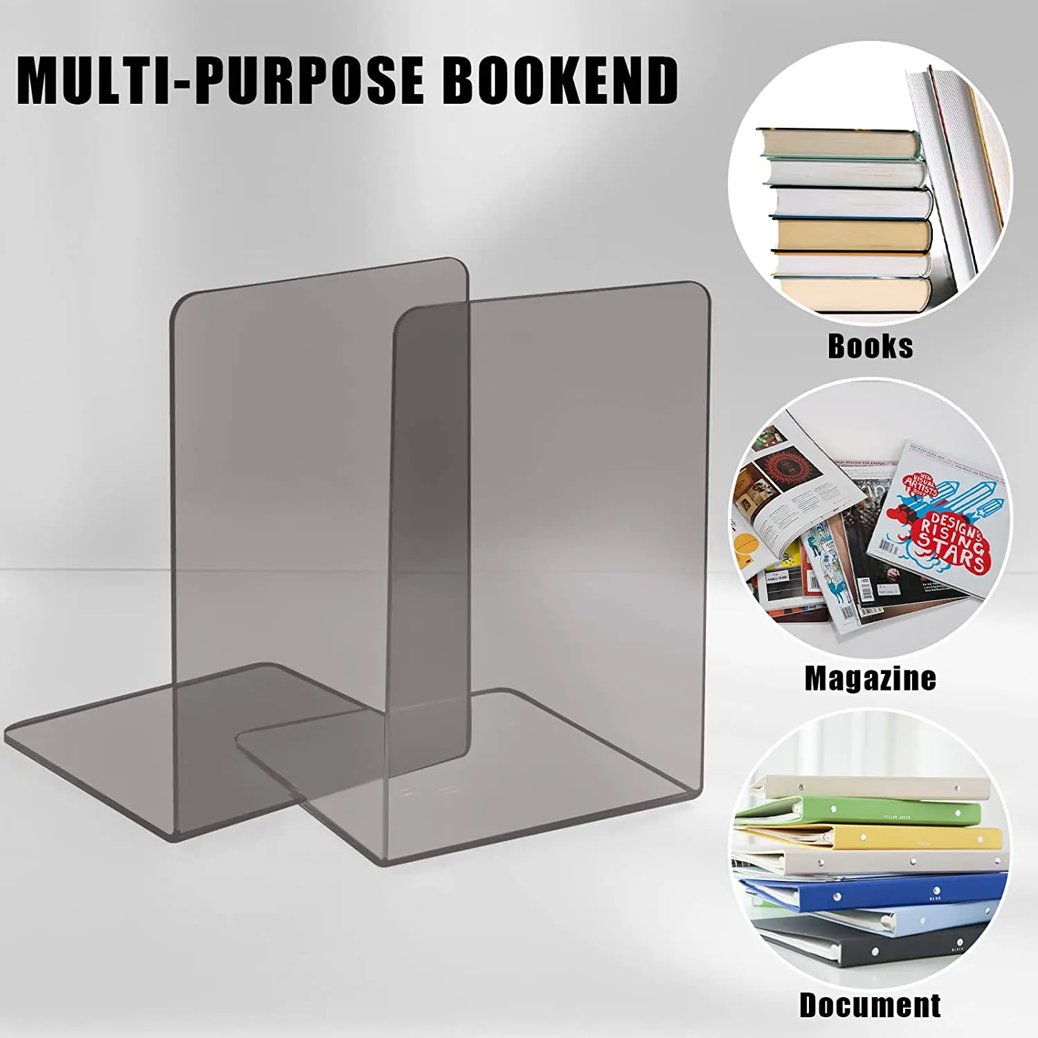 Eaasty Bookend, 12 Pieces Clear Acrylic Office-desk Bookends For Shelves, Heavy Duty, L Shaped Dividers, Desktop Organizer, Bookshelf, Home Library - View #2