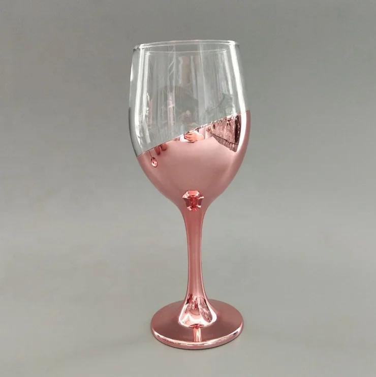 Copper Rosegold Metallic Bottom Angled Stemless And Stemmed Wine Glass