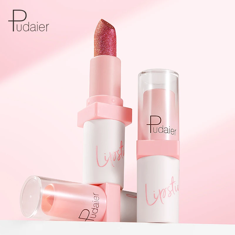 Pudaier 24 Hours Long Lasting Matte Shinny Lipstick Wholesale Vegan Glitter Metallic Lipstick Shimmer 10 Colors Private Label