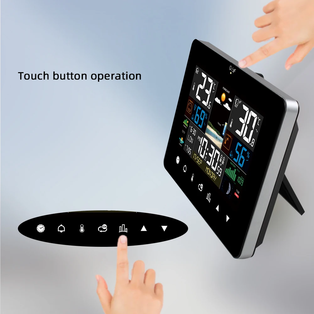 Weather Station with Touch Screen Wall Clock Temperature Humidity Meter Table Desk Clocks with Outdoor Sensor