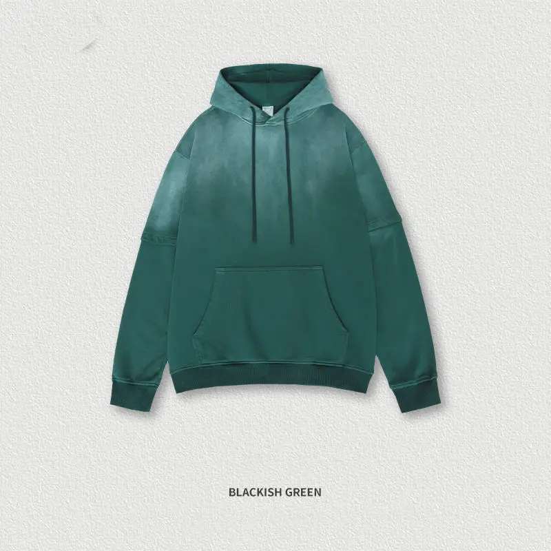 Salati Garment Washed Hoodie Men 600gsm Acid Wash Pullover Oversize Streetwear Sweatshirt Vintage Sun Faded Hoodie gallery 9