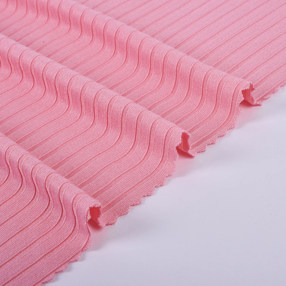 Wholesale Custom Color 8*3 DTY Spandex Ribbed Fabric 100% Polyester Printed for Women's Dress and Sweater for Girls