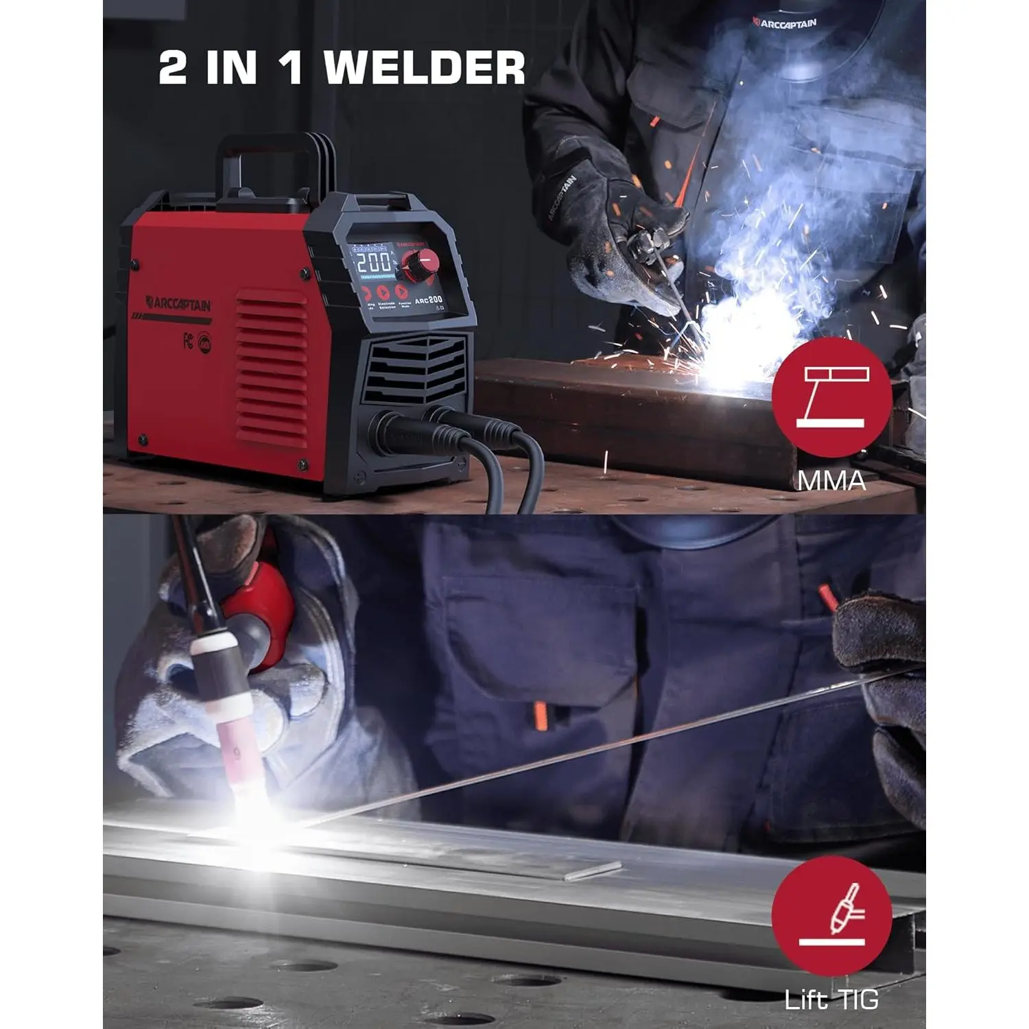 Premium 200A ARC/Lift TIG Welding Machine 110V/220V IGBT Inverter Synergic Control Stick Welder Large LED Display for Steel - Image 4