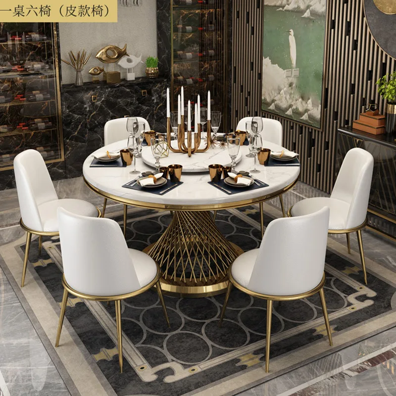 Dining Room Set Specific Use and Home Furniture General Use Round  Dining Table Set with Marble Top