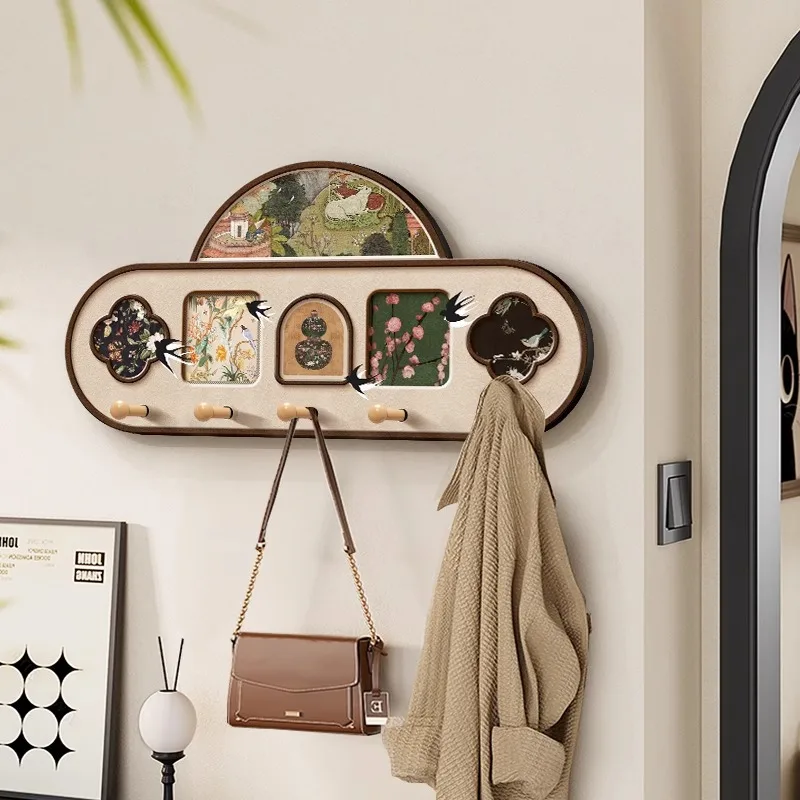 Vintage Floral Wall Hook Decor With 3D Butterflies Green Brown Prints Minimalist Home Living Room Entryway Coat Hanger