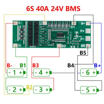 24V 6S 40A BMS 18650 Li-Ion Lithium Battery Poretect Board Solar Lighting BMS PCB With Balance For Ebike Scooter