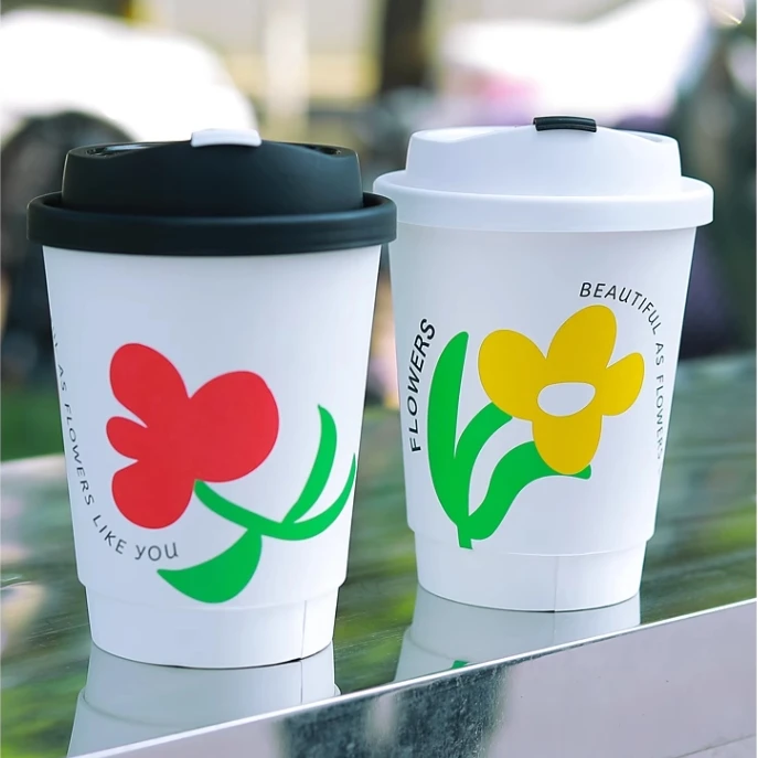 8oz Double Wall PE Coated Disposable Coffee Paper Cups Printing Logo with Durable Design