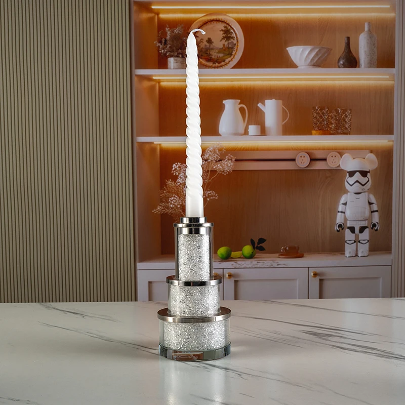 Contains Broken Diamonds Three-layer Cake Shape Birthday Home Art Wedding Decoration Crystal Candlestick