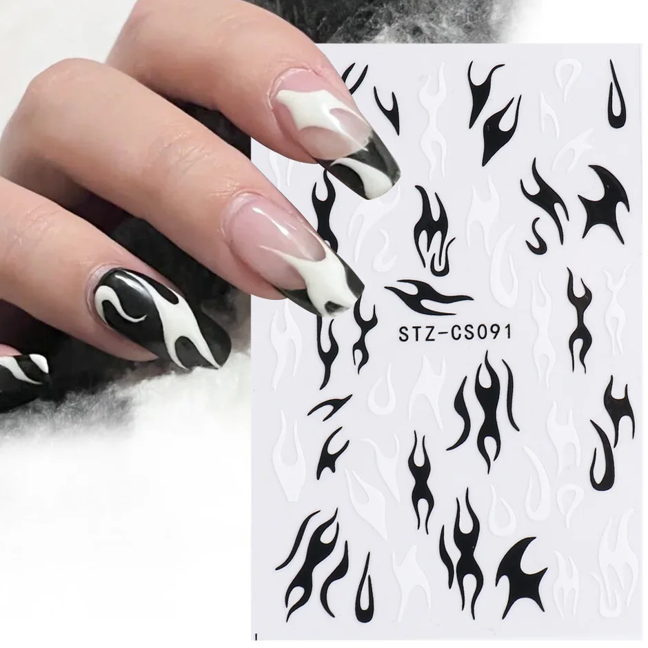 3d White Snake Nails Design Lava Flame Stickers Star Moon Romantic