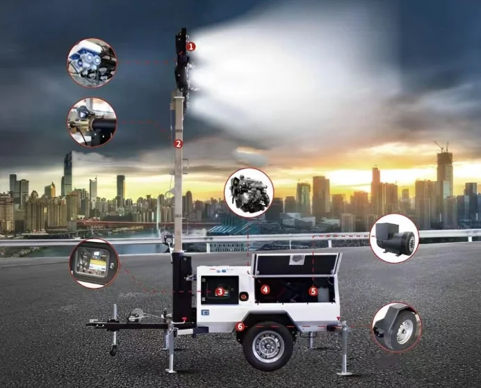 Lifting 7 meters 9 meters LED 100w 200w Mobile Light Tower manufacture