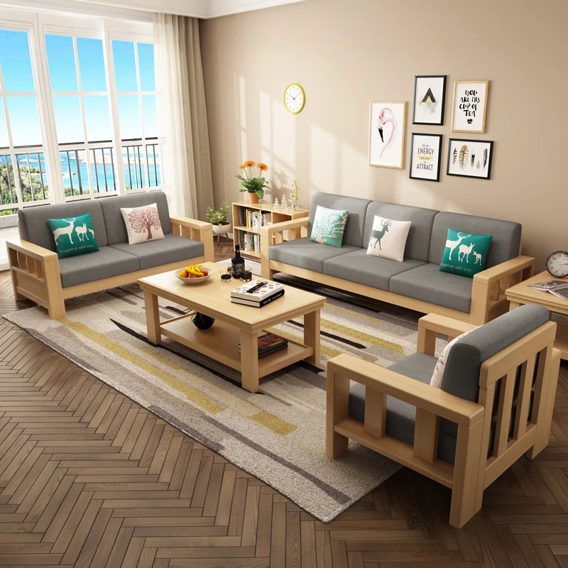 Nordic Simple and Modern Design of the Size of the Living Room Furniture Combination Set Solid Wood Sofa