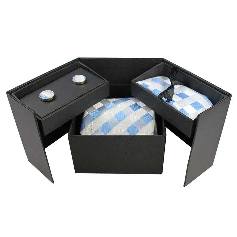 High Quality Gift box tie square scarf cuff set for men Custom Silk Woven Fabric Mens Neck tie Handkerchief