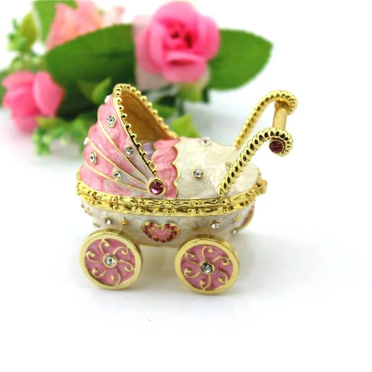 Mothers Day Gifts Funny Baby Carriage Stroller Metal Jewelry Trinket Box Hinged Trinket Box For Mother For Women