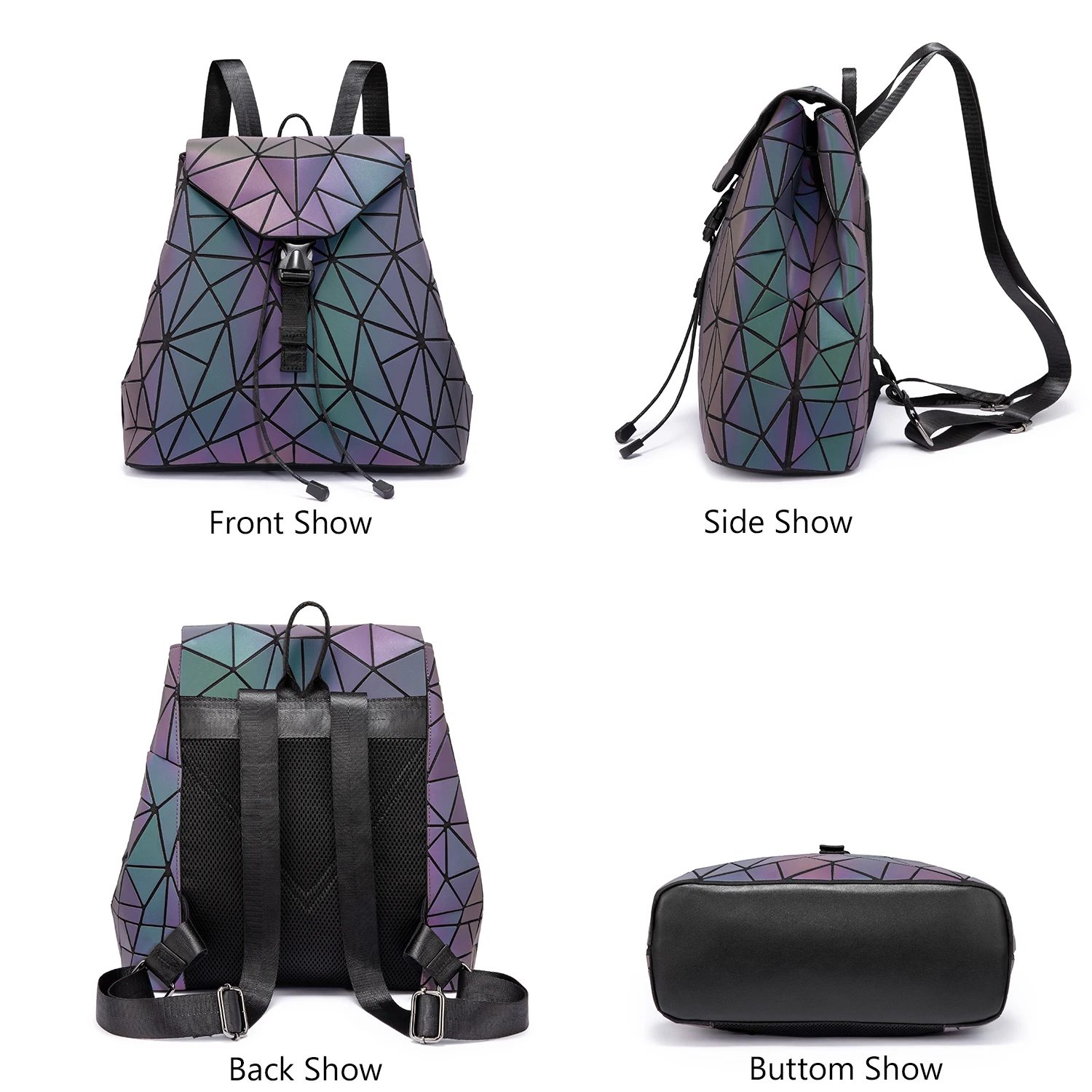 Geometric Luminous Backpacks Holographic Reflective Bag Lumikay