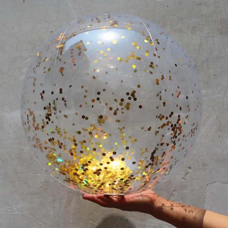 Hot Sale Promotional Pvc Inflatable Glitters Beach Ball Water Ball with Sequins Inside