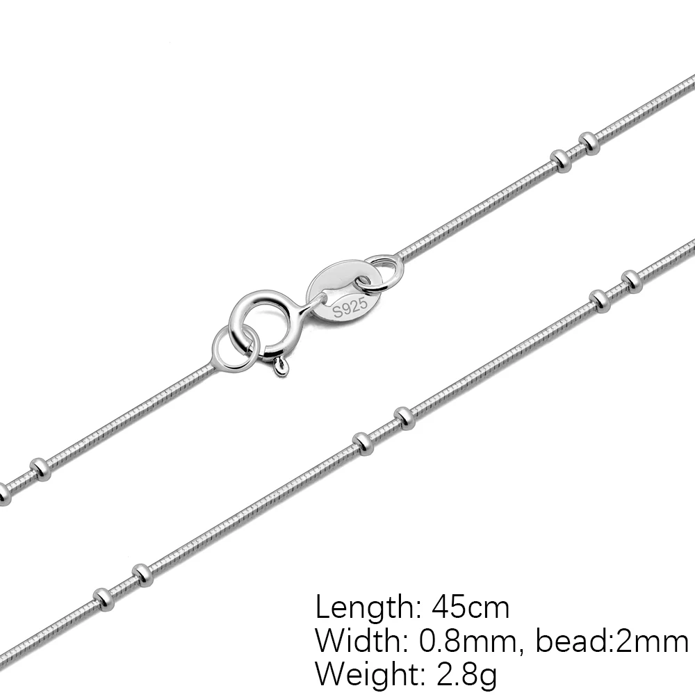 Fine Jewelry 925 Sterling Silver Chain Necklace Cadena De Plata 925 Round Snake Chain With Bead