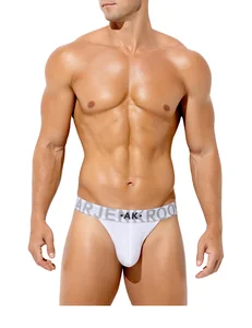 Custom Waist Jacquard logo Mens Cotton Thong Underwear High Elastic Waistband Sexy Mini Thong for Men