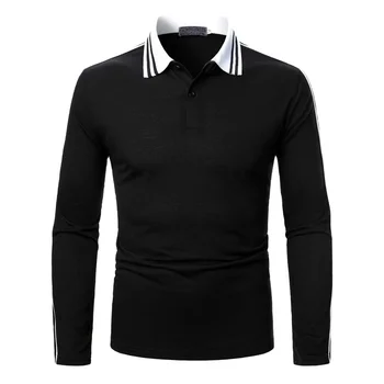 Classic Black White Stripe Polo Long Sleeves Manufacturing Custom Wholesale Golf Polo Anti-pilling T shirt