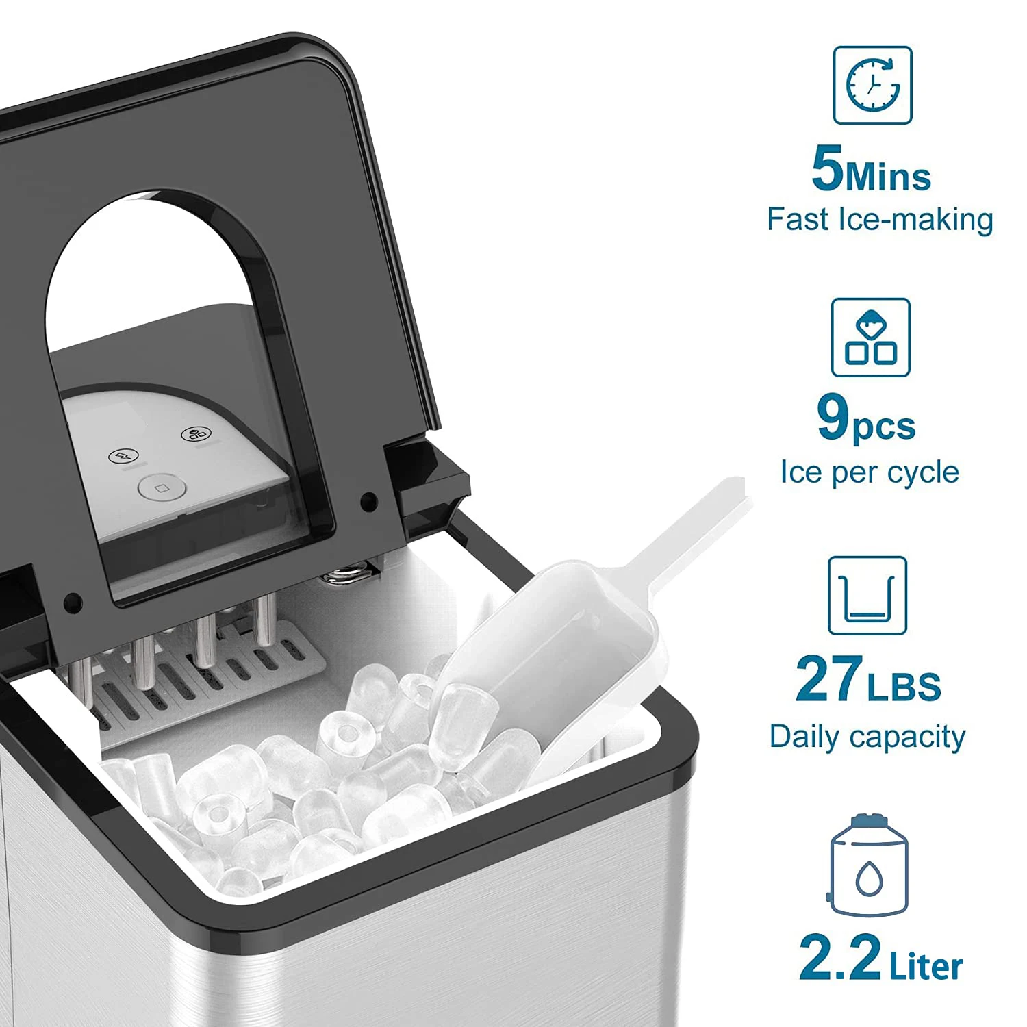 Household Compact Countertop Automatic Compressor Cooling  Portable Home Mini Round Ice Cube Ice Maker Making Machine