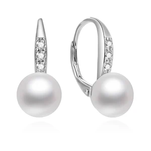 925 Sterling Silver Pearl Dangle Earrings Genuine Freshwater Cultured Drop Pearl Lever-back Earrings