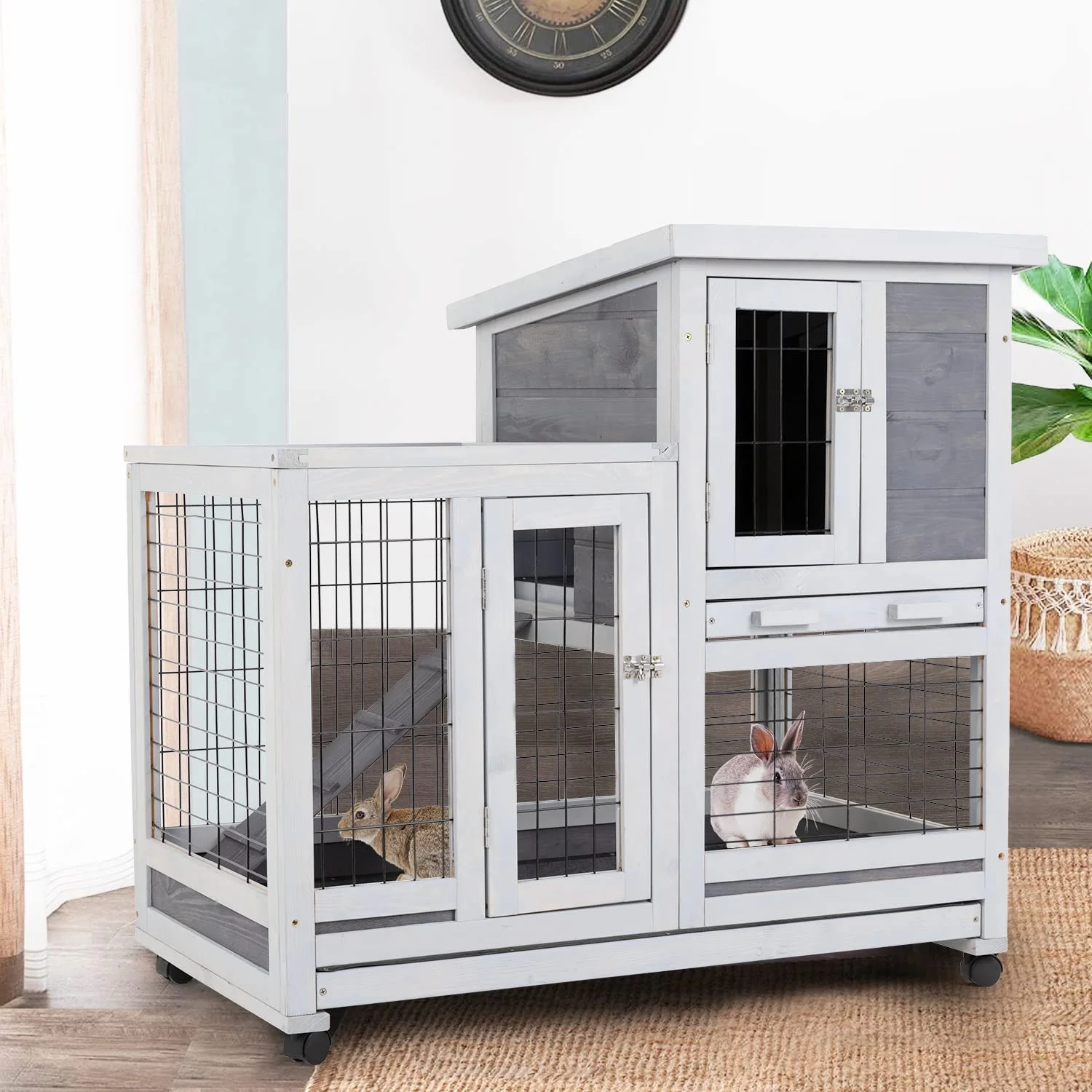 Wood Gray Pet House Rabbit Hutch Bunny Rabbit Cage Commercial Farming ...