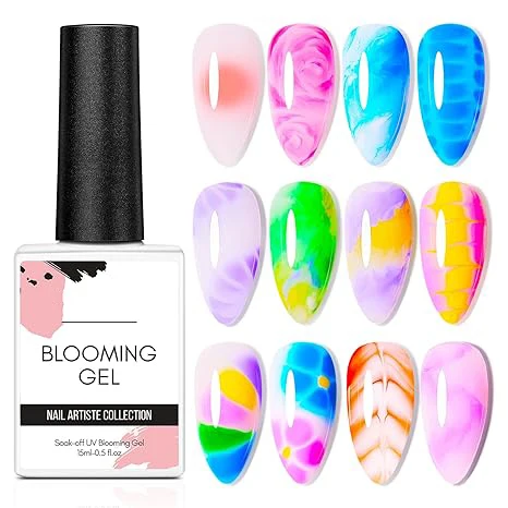 Nail supplier Custom Logo Nail Art Long lasting Function Gel Polish Uv Led Nail Blooming Gel Top Coat Base Gel Bloom Flower
