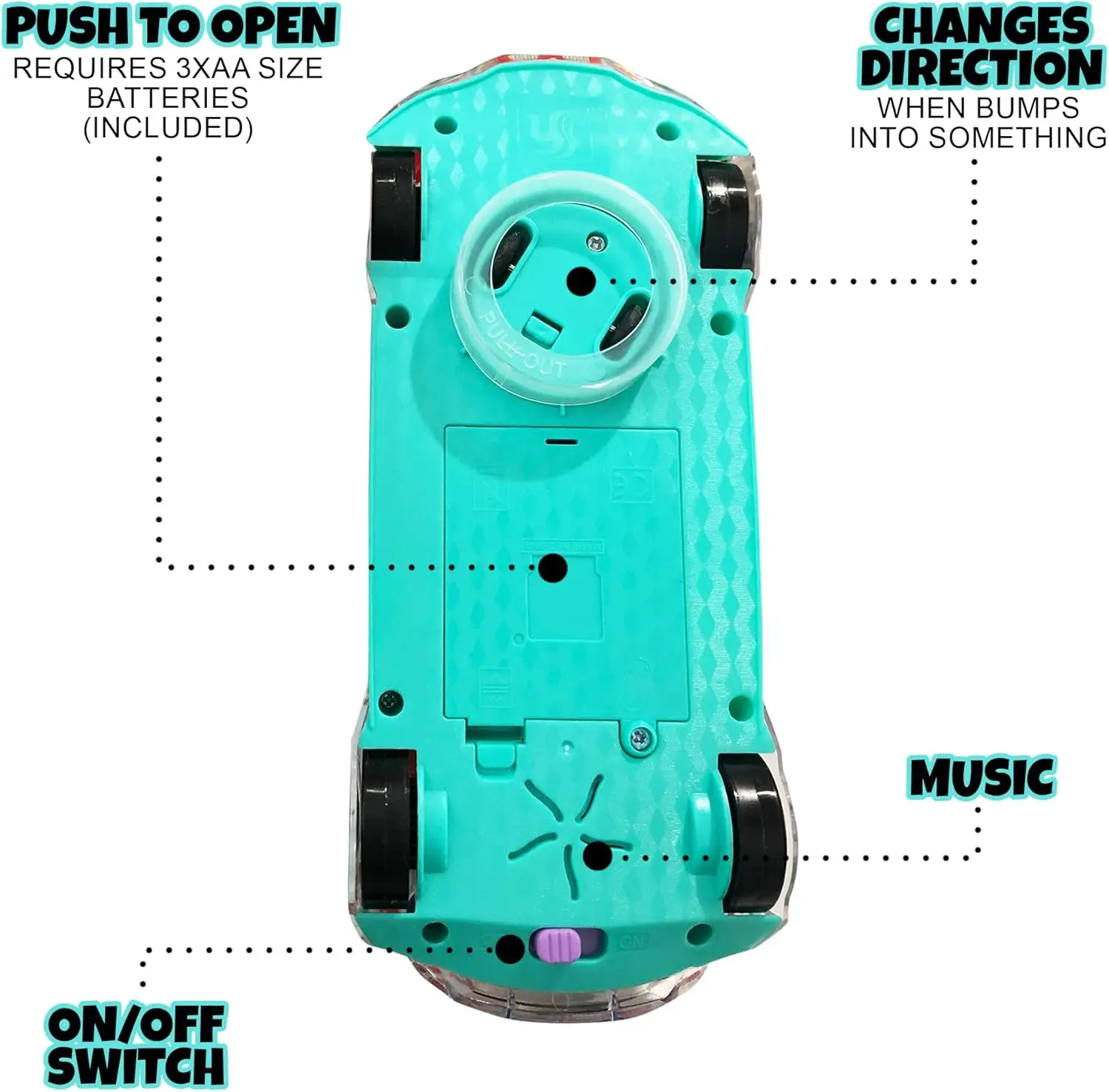 ArtCreativity Light up Transparent Sensory Car Toy for Kids Bump and Go Toy Car with Colorful Moving Gears Music and LED Effects