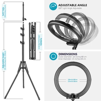 Neewer 18-inch RGB Ring Light With Stand, 3200K-5600K CRI 97+ LED Ring Light for Selfie/Makeup/Party/Vlog/YouTube Video Shooting detail image