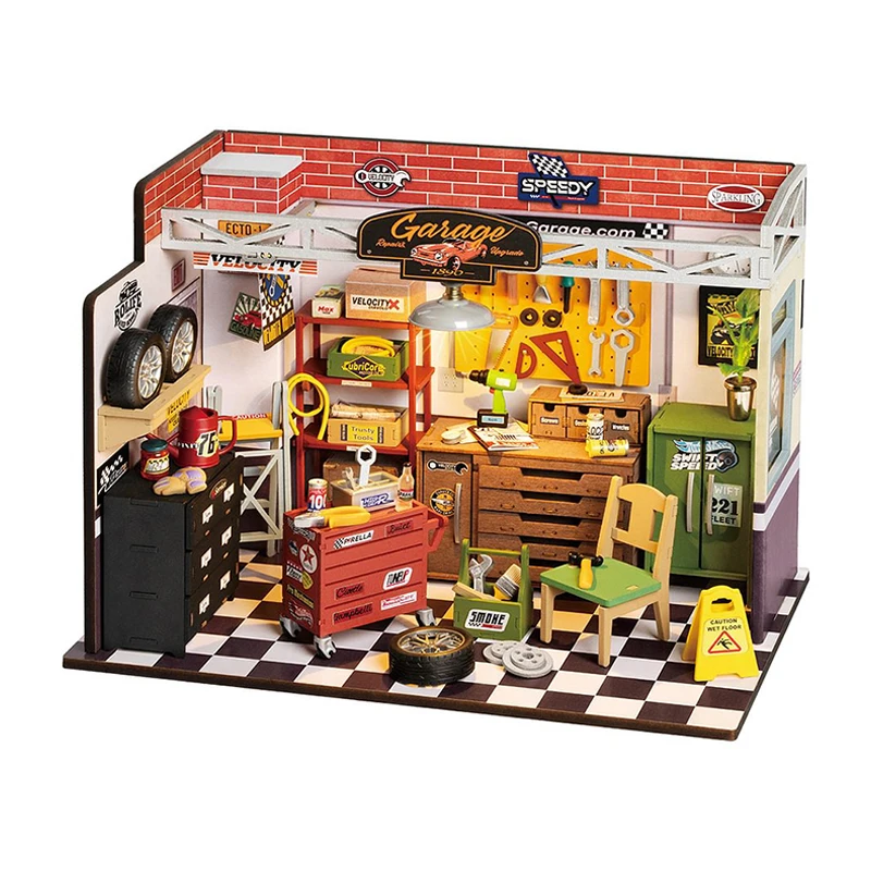 Kit Robotime Rolife DG165: Oficina Garage, Quebra-Cabeça em Madeira 3D