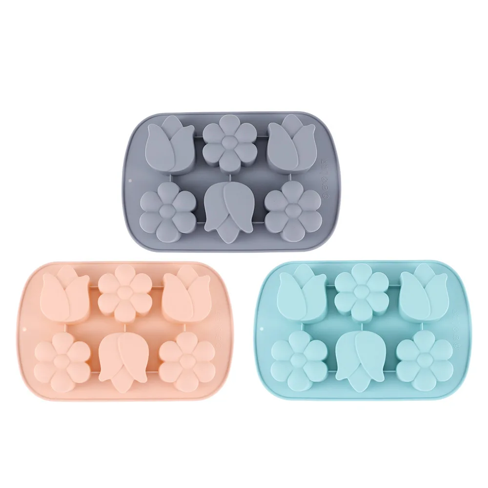 6-Hole 3D Petal Silicone Cake Mold Square Shape Square Children's Complementary Food Steaming/Baking Mold Factory in Stock