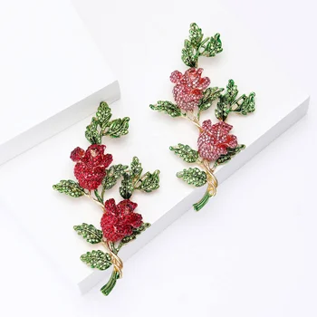 Large Size Pink Red Rhinestone Rose Flower Brooch for Women Fashion Jewelry Wedding Crystal Pin