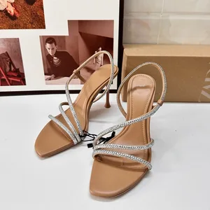 QuiteS Open-Toed High Heels for Women French Pointy Design Diamond-Embellish Back Strappy Sandals Summer Fashion Trends