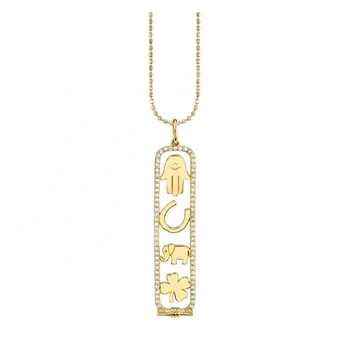 Women Fashion 18K Gold Vermeil 925 Silver Luck And Protection Long Cartouche Necklace