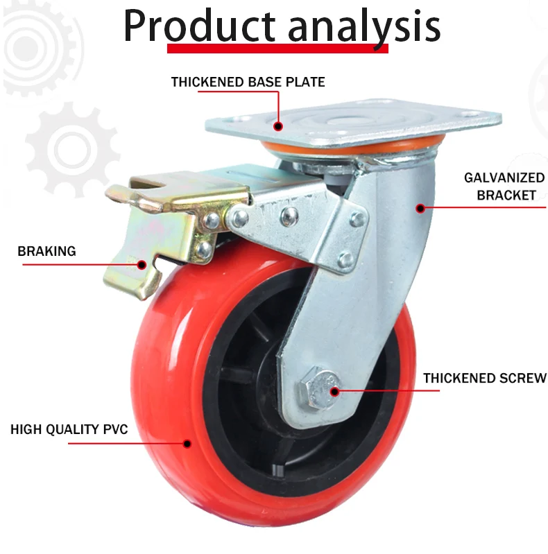 High load red swivel pvc caster wheel heavy duty 6 inch supplier