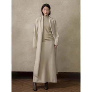 Autumn and Winter New High-end fox Fur Long Double-sided Wool Coat Casual and Lazy Style Loose Coat With Belt for Women