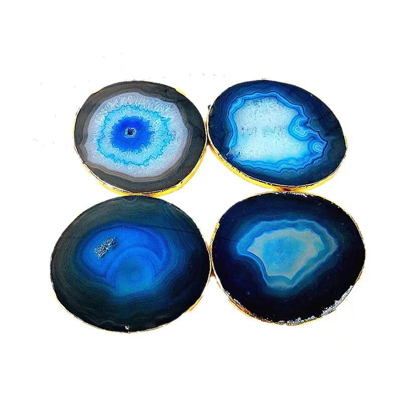 Оптовая продажа, низкая цена, набор разноцветных синих, розовых, белых, черных подставок из натурального золота, агата