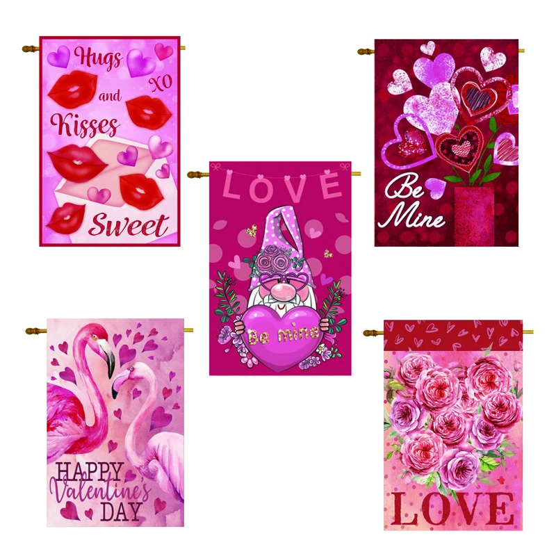 Valentines Day Pink Heart 12 Χ 18 Inch Outdoor Garden Flags Custom Design Decorative Garden Flag