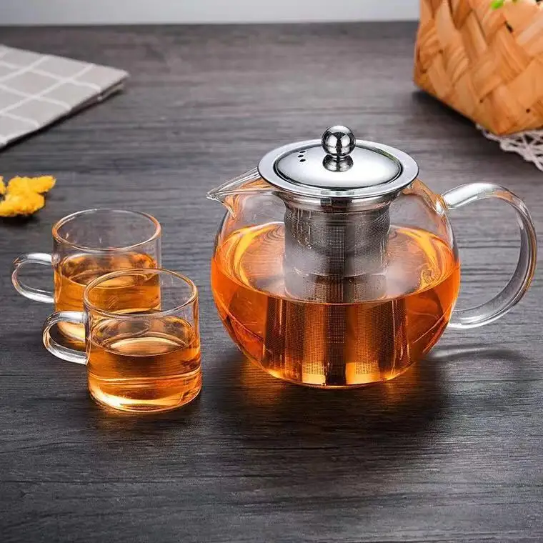 650ml 950ml 1300ml Borosilicate Glass Microwavable and Stovetop Safe Loose Leaf Glass Tea Pot with Removable Infuser