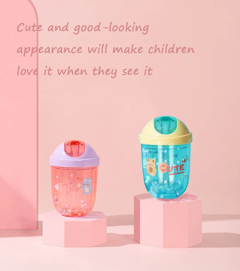 Hot Selling Transparent Double Layer Plastic Straw Water Bottle Creative Gift Kids Cute Water