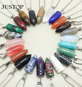 Boho Ethnic Retro Colorful Crystal Stone Geometric Gemstone Natural Stone Pendant Necklace Jewelry