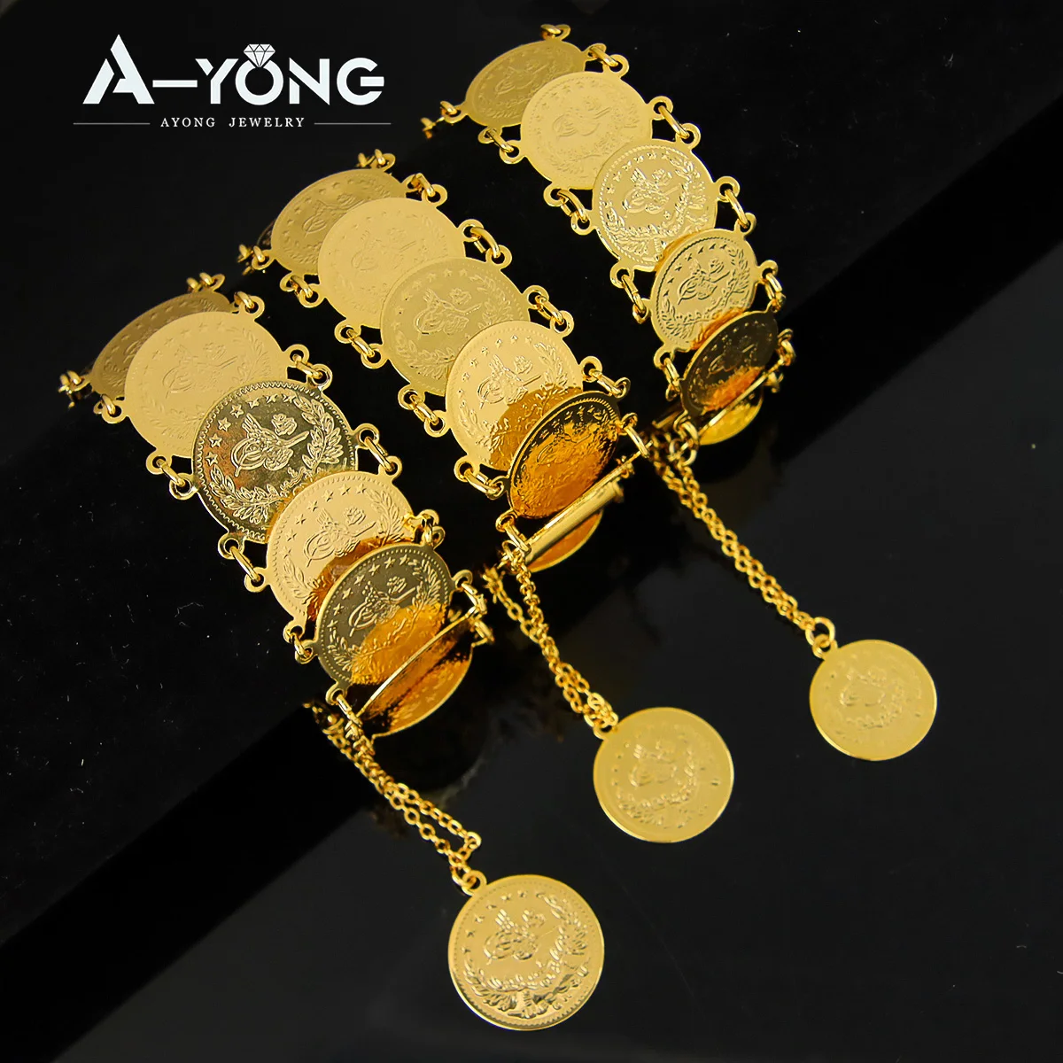 オリジナル 24K ゴールドメッキバンブレスレット アラビアデザイン