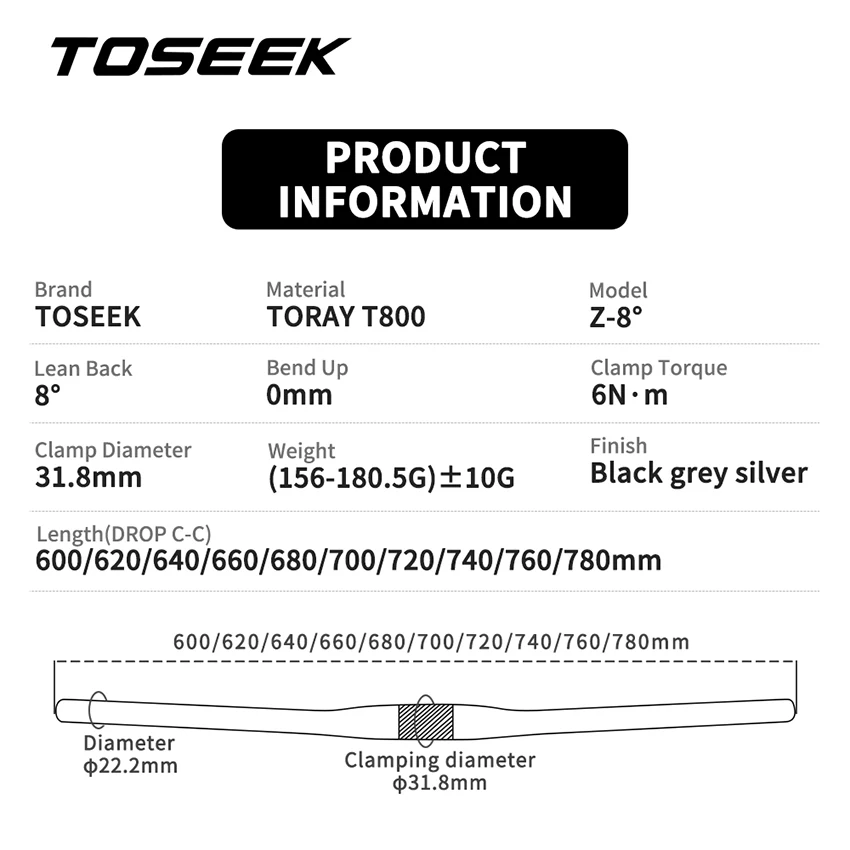2022 NEW Toseek Z8 Degree Xc Strengthen Long 780mm Mountain Bike Bicycle Handlebar Carbon in Bike Parts