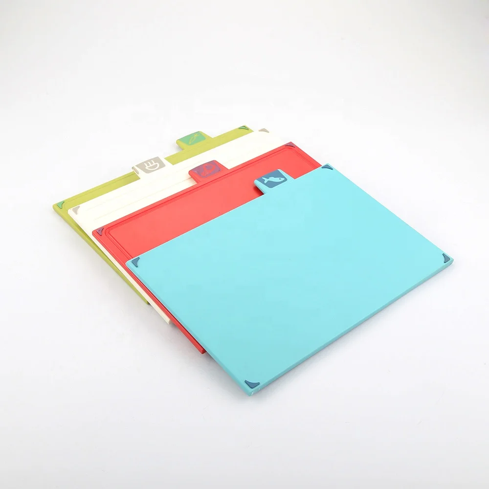 Plastic Cutting Board Set with 4 Stainless Steel Kitchen Knife and Stainless Steel Storage Case Color-Coded Board